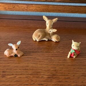 Vintage trio of felt deer mama deer with baby felt baby resin deer